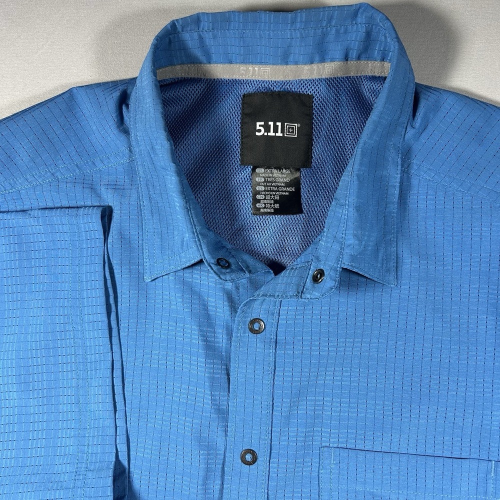 5.11 Tactical Men's XL Blue Ripstop Snap-Front Short Sleeve Shirt Vented Mesh